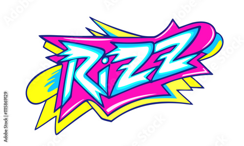 Rizz. Designation of charisma in a short word. Bright lettering in graffiti style