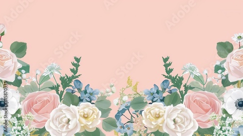 Delicate Pink and White Roses with Blue Accents Floral Arrangement photo