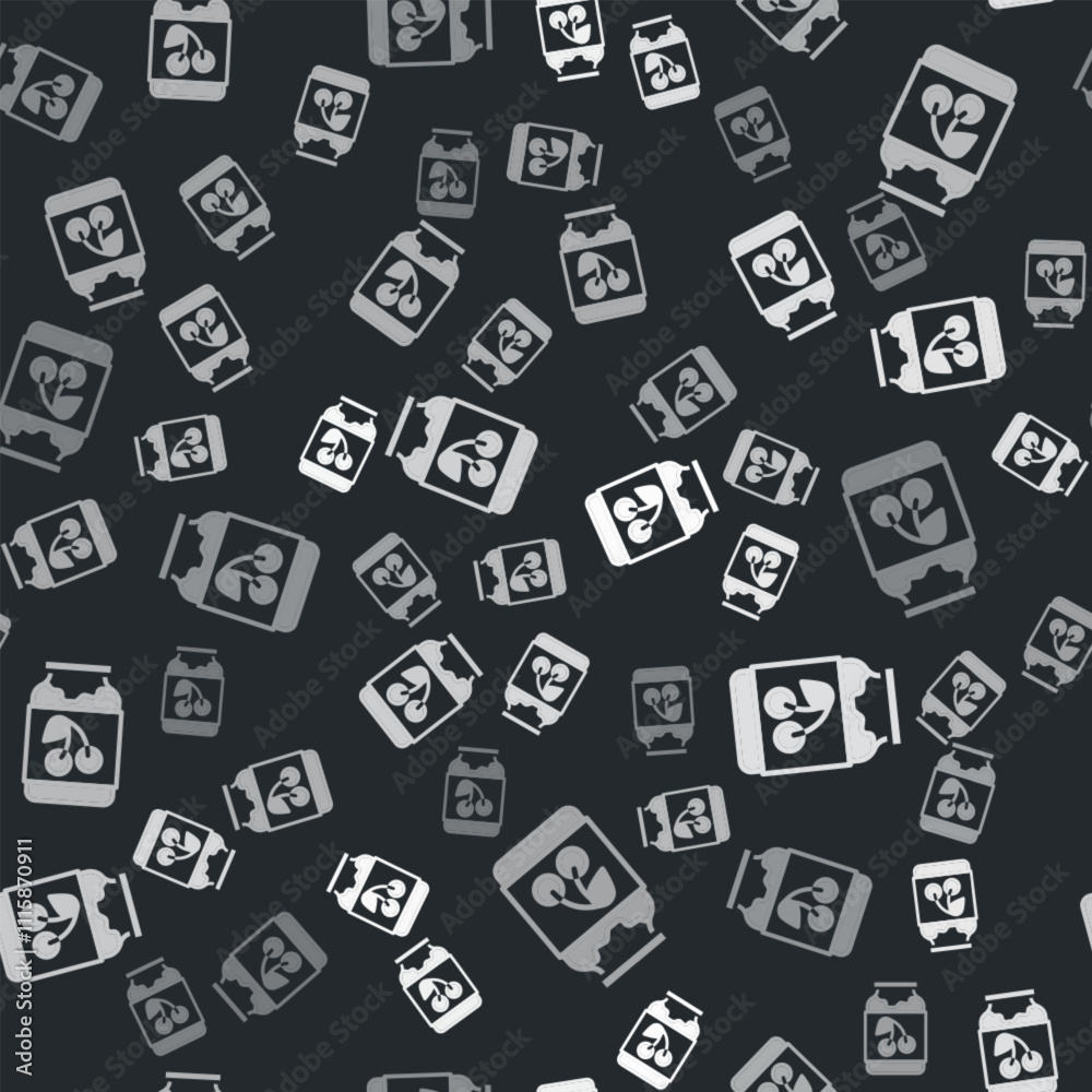 Grey Jam jar icon isolated seamless pattern on black background. Vector Grey Jam jar icon isolated seamless pattern on black background. Vector