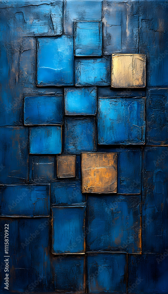 Abstract blue and gold square mosaic texture. Abstract blue and gold square mosaic texture.