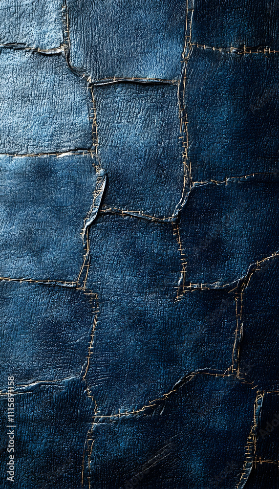 Naklejka premium Abstract blue patchwork textile texture.