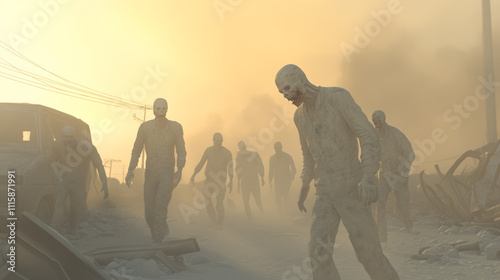 Chilling Battlefield: Zombie Soldiers Amidst War's Destruction