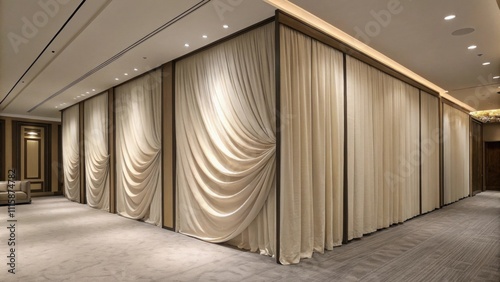 A strategically p fabricdraped partition wall softens the rooms edges introducing a touch of elegance and creating an intimate atmosphere for relaxation. photo