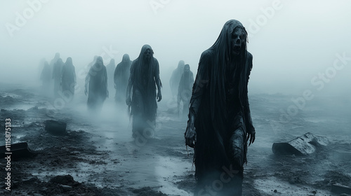 Apocalyptic March: Undead Soldiers in a Gloomy Warzone