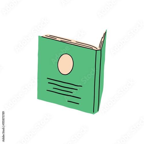 Hand-Drawn Green Hardcover Book Illustration