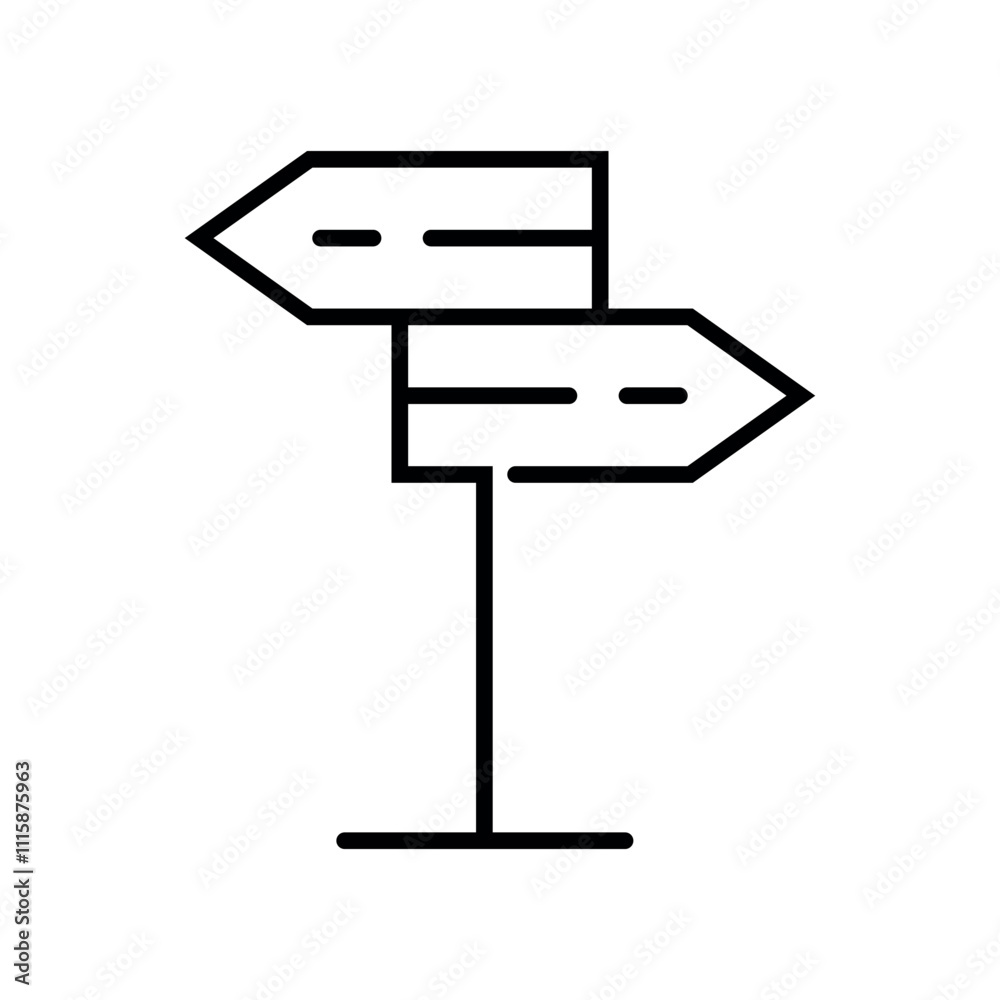 Signpost flat line icon vector, linear style signpost icon vector in trendy style illustration isolated on white background. Signpost flat line icon vector, linear style signpost icon vector in trendy style illustration isolated on white background.