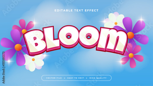 Blue purple violet and white bloom 3d editable text effect - font style