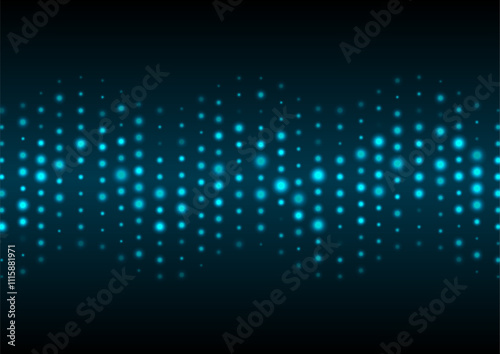 Glowing blue neon sparkling mosaic dots abstract background. Luminous vector design