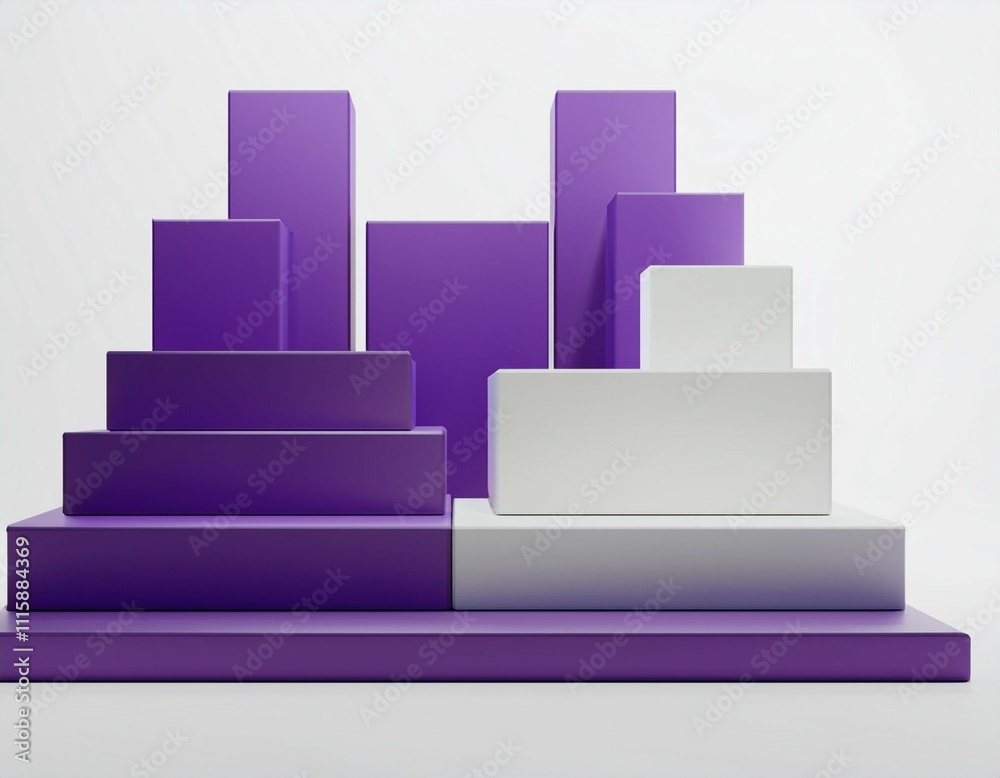 purple and white geometric podiums arranged isolated on a white background 3d rendering purple and white geometric podiums arranged isolated on a white background 3d rendering