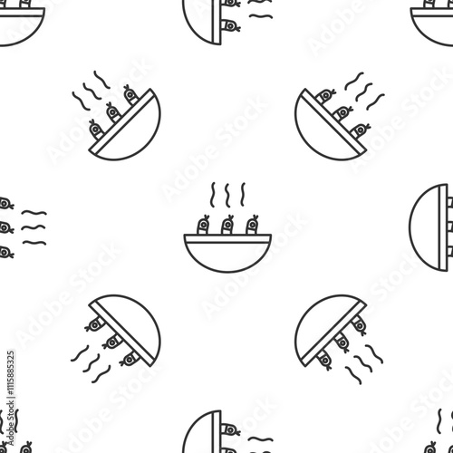 Grey line Soup with shrimps icon isolated seamless pattern on white background. Tom yum kung soup. Vector.