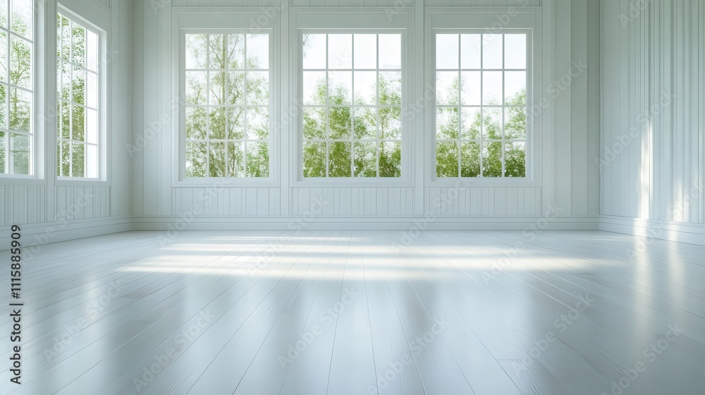 An open, bright room with expansive tall windows providing a stunning view of lush greenery outside, reflecting spaciousness and natural beauty inside. An open, bright room with expansive tall windows providing a stunning view of lush greenery outside, reflecting spaciousness and natural beauty inside.