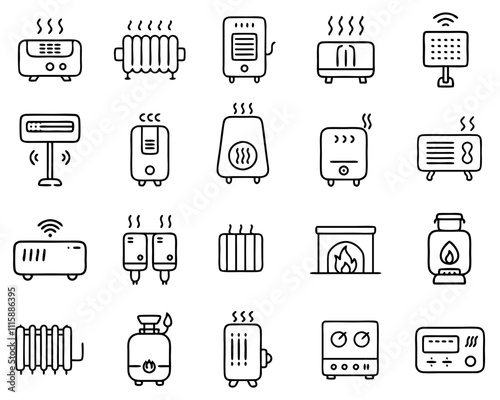 Heating icons collection with various designs and styles for warm atmosphere