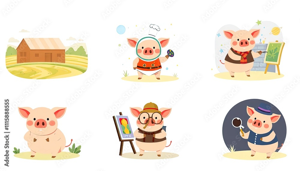set of funny cartoon pik. A delightful collection of whimsical illustrated pigs, perfect for children's content and playful designs. set of funny cartoon pik. A delightful collection of whimsical illustrated pigs, perfect for children's content and playful designs.