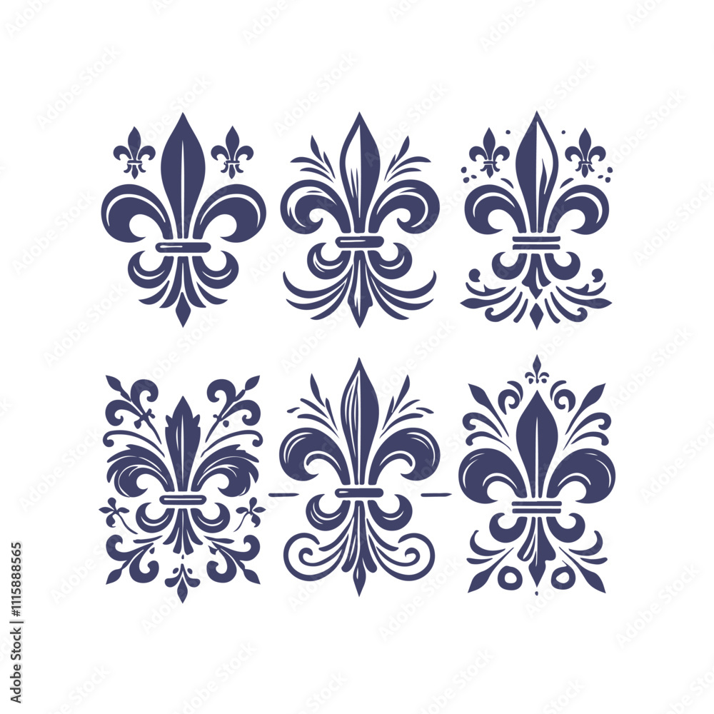 Fototapeta premium Set of Fleur-de-lis Symbols Collection Vector Design Illustration