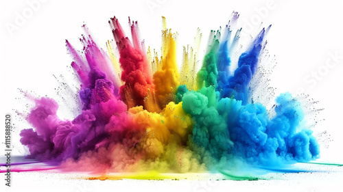 colorful rainbow holi paint color powder explosion isolated on white wide panorama background