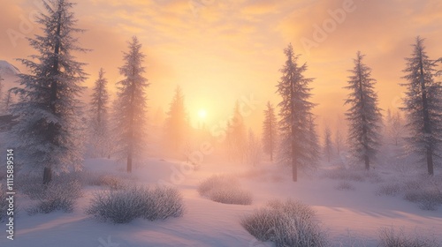 Wallpaper Mural Winter Sunrise in a Snowy Evergreen Forest Torontodigital.ca