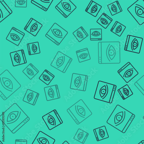 Black line Browser incognito window icon isolated seamless pattern on green background. Vector