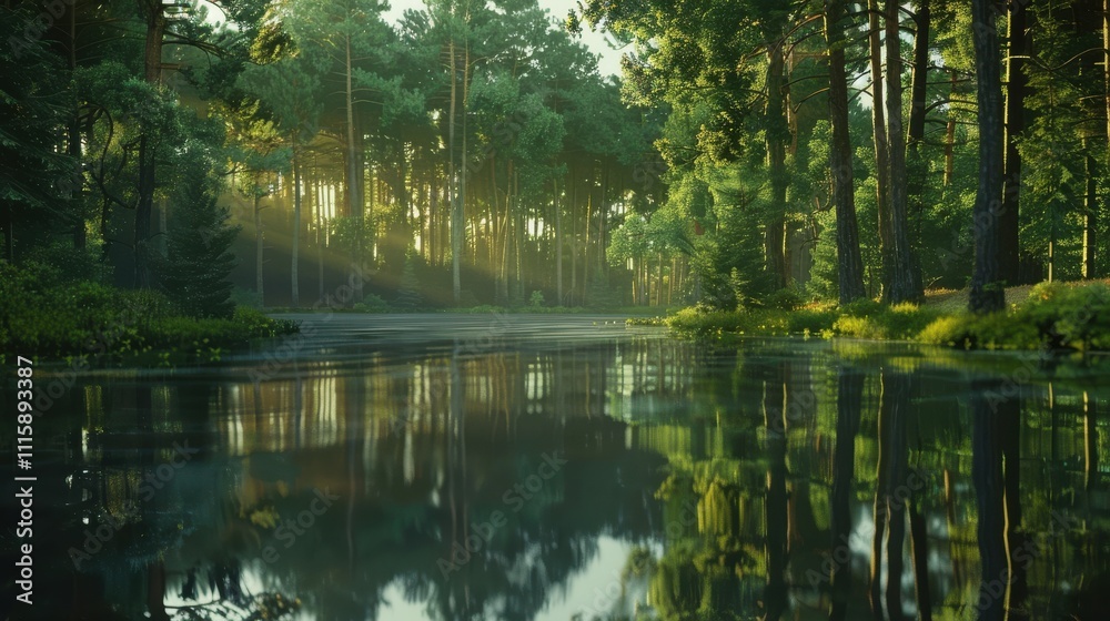 A Breathtaking Ultra HD View of a Serene Forest Lake Reflecting Tall Pine Trees, Perfect for Nature Lovers and Travel Enthusiasts Seeking Inspiration A Breathtaking Ultra HD View of a Serene Forest Lake Reflecting Tall Pine Trees, Perfect for Nature Lovers and Travel Enthusiasts Seeking Inspiration