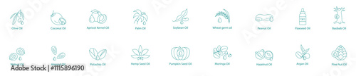 Diverse Premium Oils Vector Icon Set
Olive, Coconut, Apricot Kernel, Palm, Soybean, Wheat Germ, Peanut, Flaxseed, Baobab, Walnut, Almond, Pistachio, Hemp, Pumpkin, Moringa, Hazelnut, Argan, Pine Nut