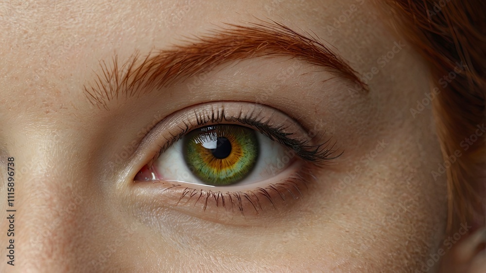 Obraz premium close up of eyes,redhead_caucasian_woman_girl_open_eyelid_look, generative ai