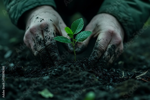 Close-Up of Person Planting Sapling for Green Earth Earth Day photo