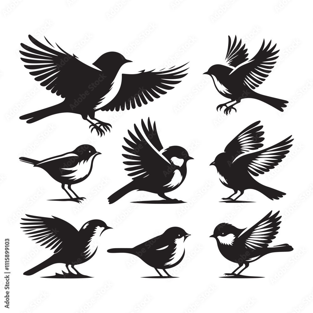Set of bird silhouette vector . Flat vector icons of birds silhouette. Birds flying. Set of bird silhouette vector . Flat vector icons of birds silhouette. Birds flying.