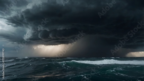 Dark Storm Clouds Over a Turbulent Ocean photo