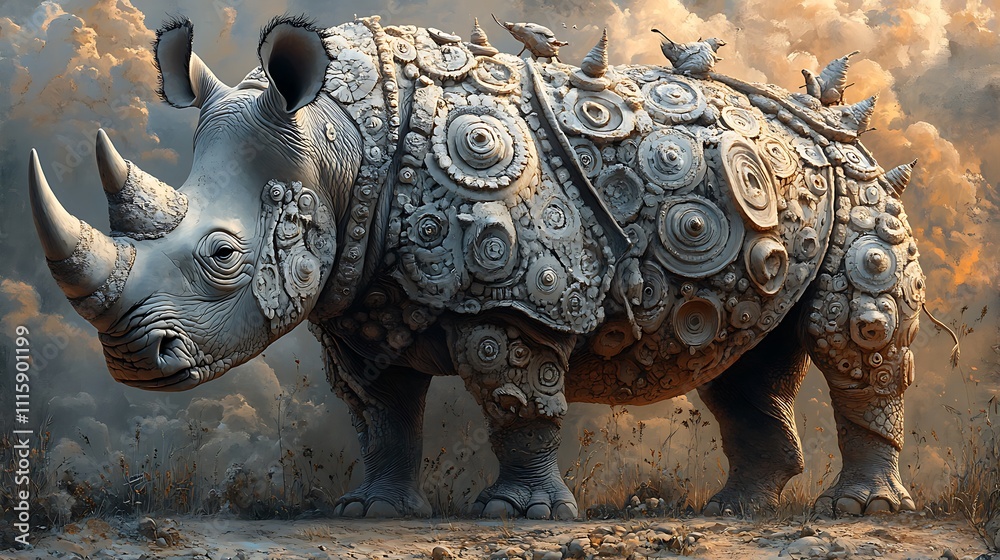Fototapeta premium Elegant rhinoceros pencil wallpaper stunning artistic details for modern wall decorations