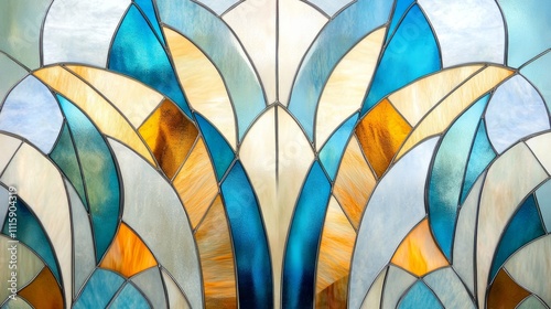 Beautiful stained glass artwork featuring vibrant colors and intricate designs photo