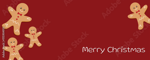 Obraz na płótnie Merry Christmas banner, cards or background, design template. Homemade gingerbread man cookie theme concept, holiday fair and sale. Vector illustration. w salonie