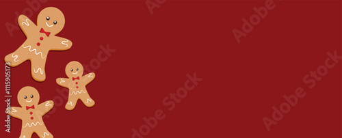 Obraz na płótnie Merry Christmas banner, cards or background, design template. Homemade gingerbread man cookie theme concept, holiday fair and sale. Vector illustration. w salonie