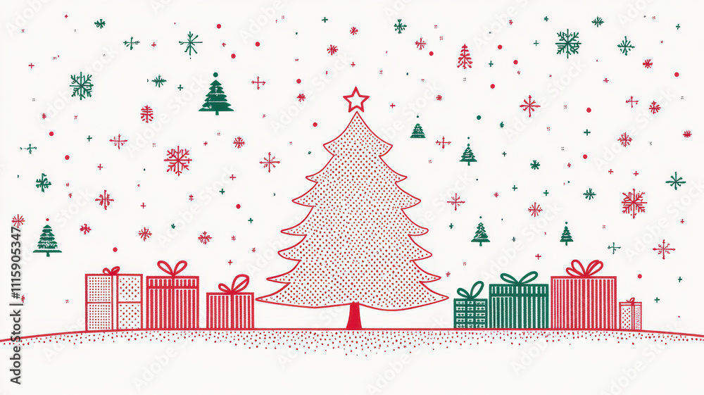 Minimalist christmas tree and gift boxes frame on cream background Minimalist christmas tree and gift boxes frame on cream background