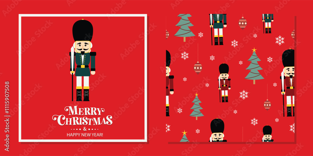 The nutcracker ballet characters Christmas holiday pattern. Childish pattern for packaging, fabric print, wrapping paper, stationery. Hand drawn illustration of mouse king, ballerina, fairy.
