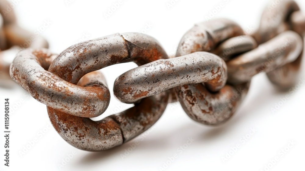 Fototapeta premium Close-Up of a Rusty Metal Chain Link Displaying Textured Surface and Industrial Design, Suitable for Representations of Strength, Connection, and Utility
