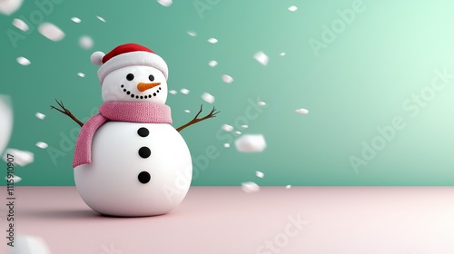 Cheerful snowman with a scarf and hat in a winter setting