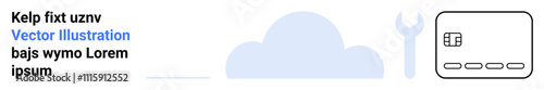 Digital elements including a cloud icon, wrench, and payment card. Ideal for technology, cloud computing, online payments, web development, IT services digital security e-commerce. Landing page