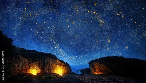 Subterranean realm of silence, rocky chambers draped in midnight's velvet embrace, where time stands still and darkness breathes secrets.