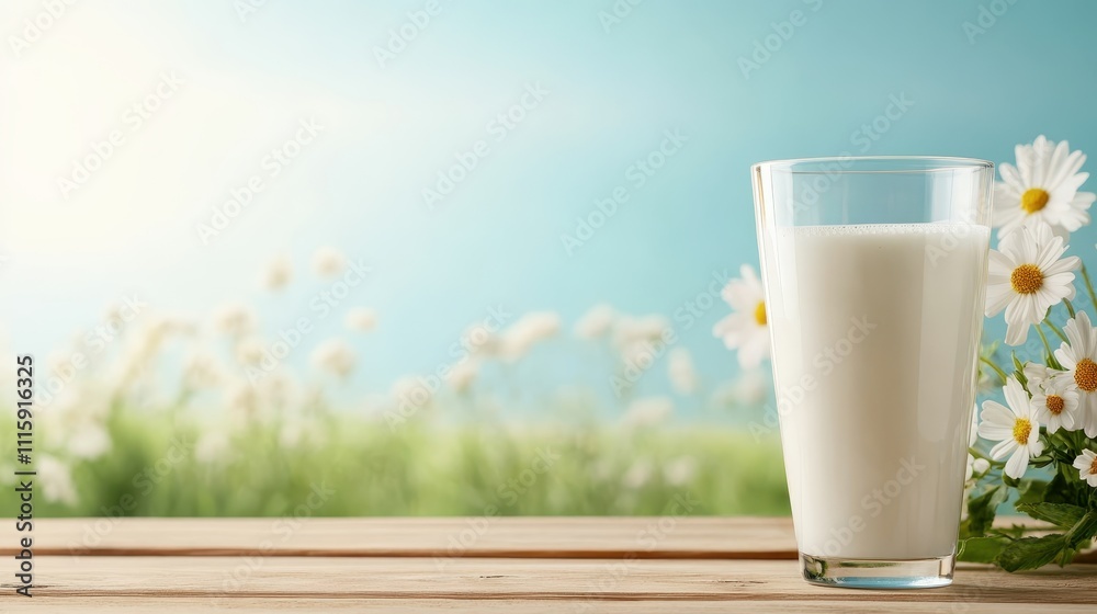 A fresh glass of milk is showcased on an outdoor surface surrounded by a floral background, symbolizing purity, simplicity, and connection to nature. A fresh glass of milk is showcased on an outdoor surface surrounded by a floral background, symbolizing purity, simplicity, and connection to nature.