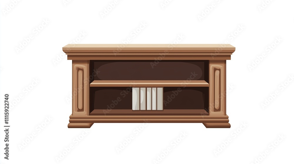 Wooden bookshelf with books 2D Logo on a white background Wooden bookshelf with books 2D Logo on a white background