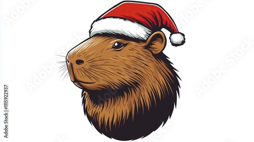 Cute capybara in a Christmas hat 2D Logo on a white background photo