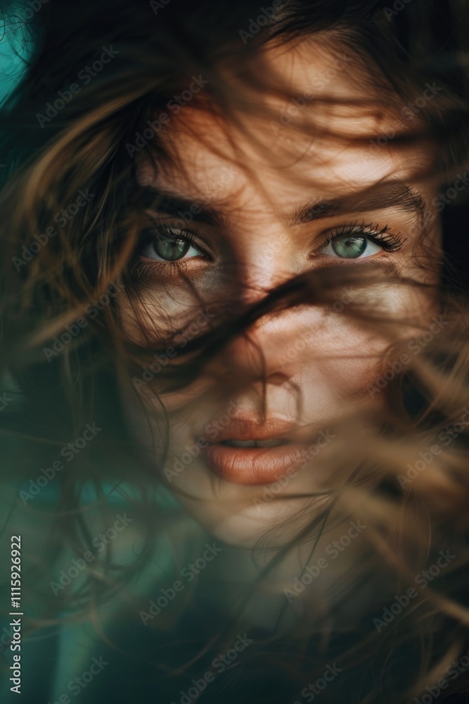 Mystical, feminine portrait with flowing hair and mesmerizing eyes. Mystical, feminine portrait with flowing hair and mesmerizing eyes.