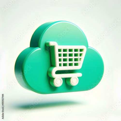 3D Cartoon Shopping Cart Icon with Floating Design photo