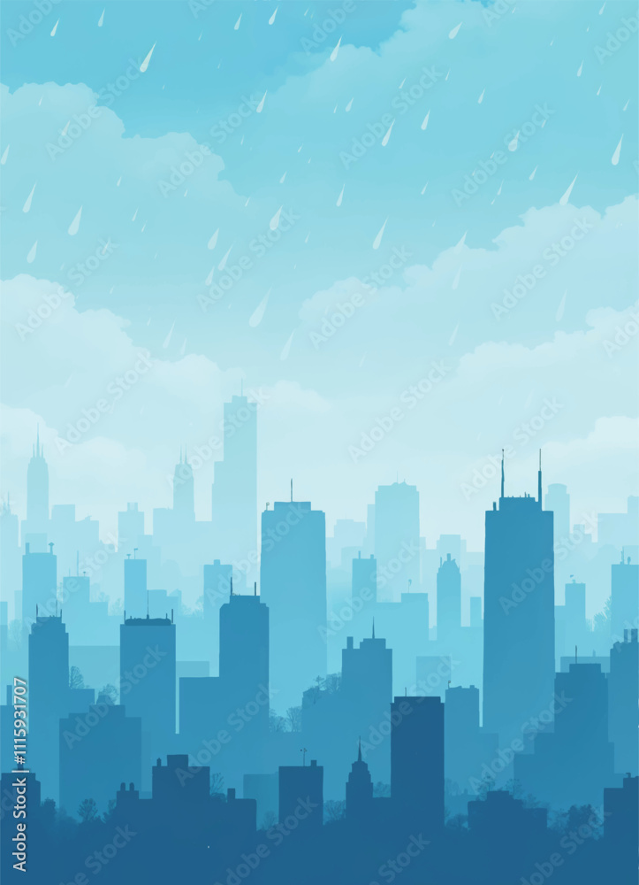 vector of a cityscape with a city and tall buildings in the rainy and cloudy day in the background vector of a cityscape with a city and tall buildings in the rainy and cloudy day in the background