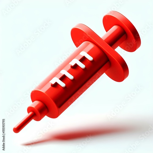 Floating Red Syringe Icon, 3D Style with Rounded Edges