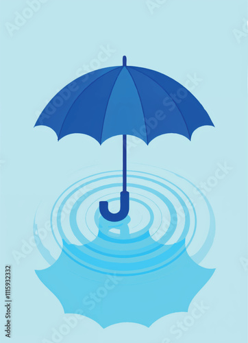vector of a blue umbrella that is upside down in the water with reflection and riplles on it