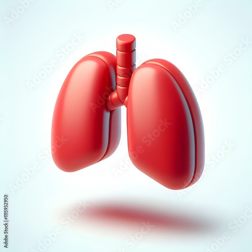 Red 3D Lungs Icon in Cartoon Style on White Background