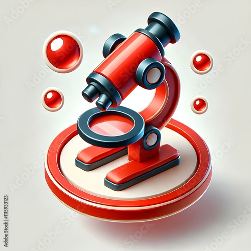 Red 3D Microscope Icon with Rounded Edges, Cartoon Style