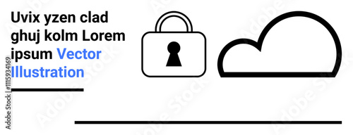 Lock and cloud icons conveying security and cloud storage concepts. Placeholder text adds an editorial touch. Ideal for cybersecurity, cloud data, encryption, digital privacy, secure storage, online