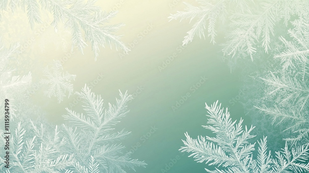 Obraz premium Frosted Pine Branch Frame on Gradient Background