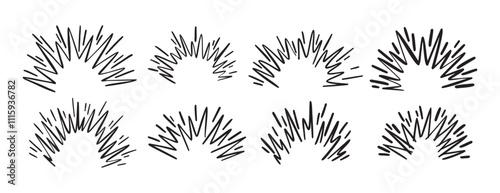 Cartoon doodle line hand drawn boom effect set. comic bomb explosion. energy hit, crash with sparks. Power action elements 